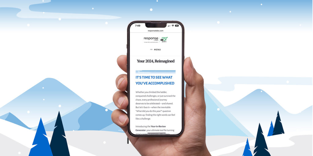 ai ad agencies response labs and winter landscape with iphone held by hand showing year in review page