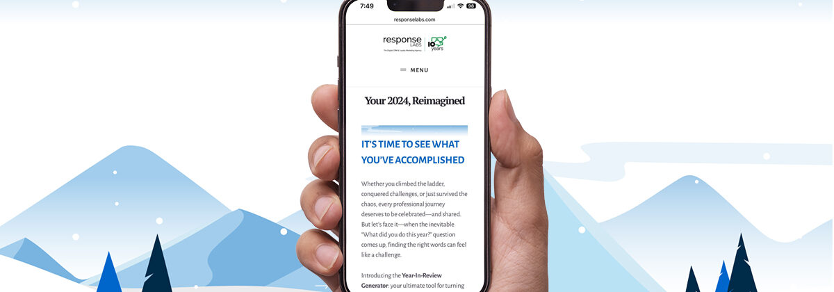 ai ad agencies response labs and winter landscape with iphone held by hand showing year in review page